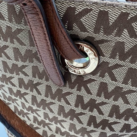 Michael Kors Brown And Tan Monogram Tote Purse - Picture 3 of 10